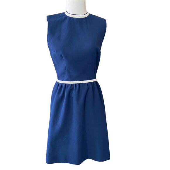 Handmade Vintage 70s Navy Blue Dress Small - Picture 1 of 4